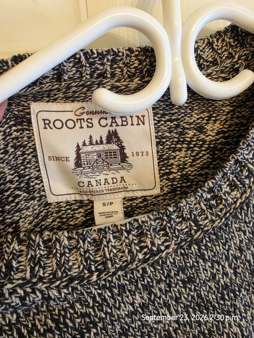 Roots Women’s Marled Black & Cream Crewneck Sweater